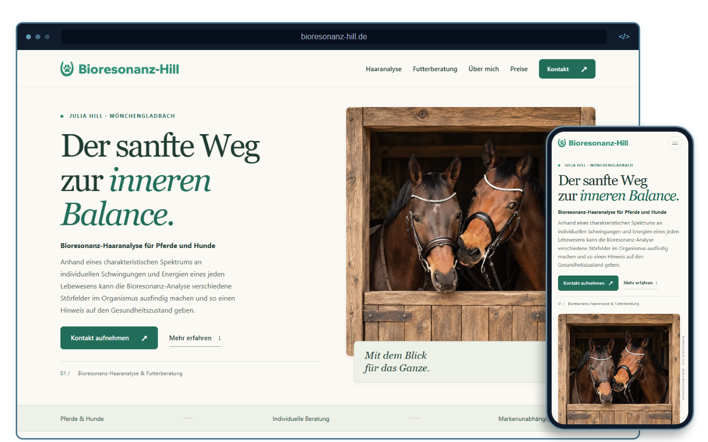 Aktuelle Desktop- und Smartphoneansicht von Bioresonanz Hill